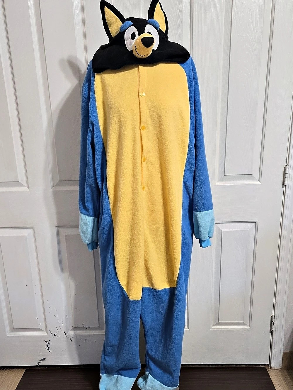 Bluey Bandit Adult Onesie Costume Pajama Blue & Yellow XXL